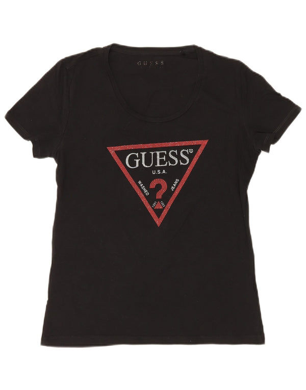 GUESS Camiseta gráfica para mujer Top UK 8 Small Black Cotton