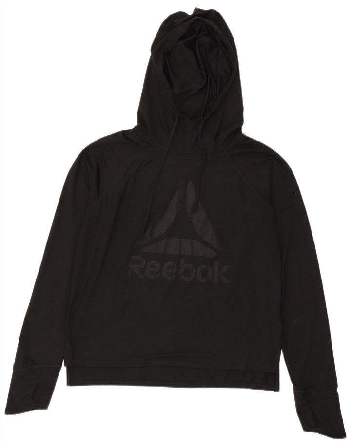Reebok - Sudadera con capucha para mujer, diseño gráfico extragrande, talla 10, color negro