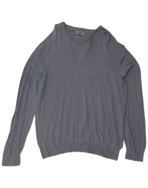 Marks & Spencer - Jersey para hombre con cuello en V y corte regular, talla 2XL, algodón azul