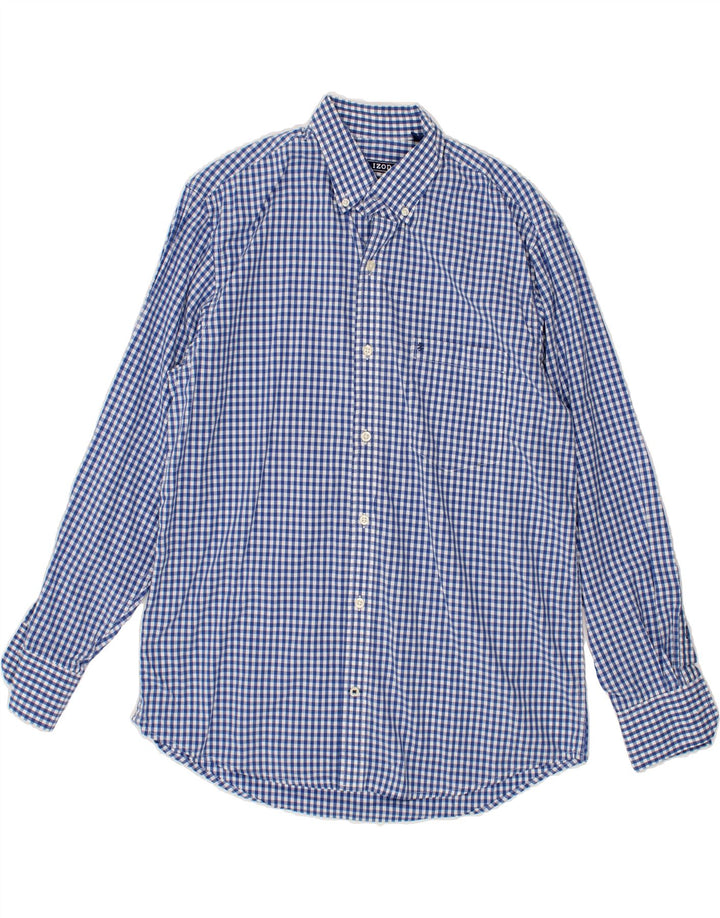 IZOD Mens Shirt Medium Blue Gingham Cotton Vintage Izod and Second-Hand Izod from Messina Hembry 