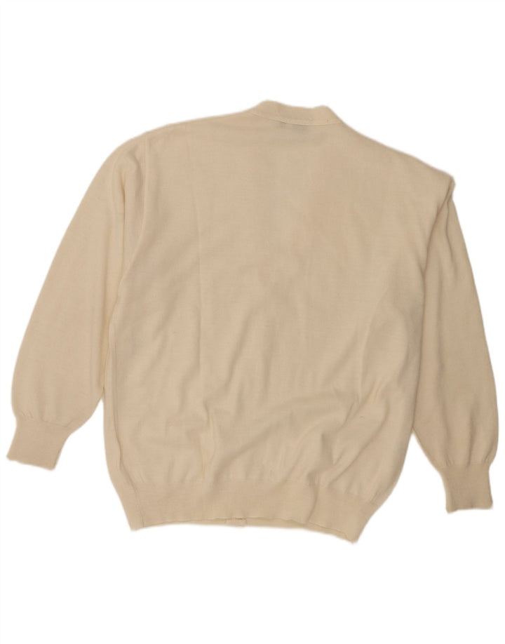 Vintage Mens Cardigan Suéter IT 50 Lana Blanca Mediana