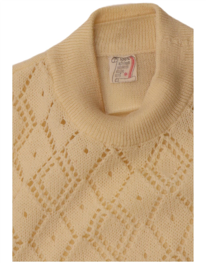 VINTAGE Mujer Cuello Tortuga Jersey Suéter Reino Unido 10 Pequeño Blanco Apagado