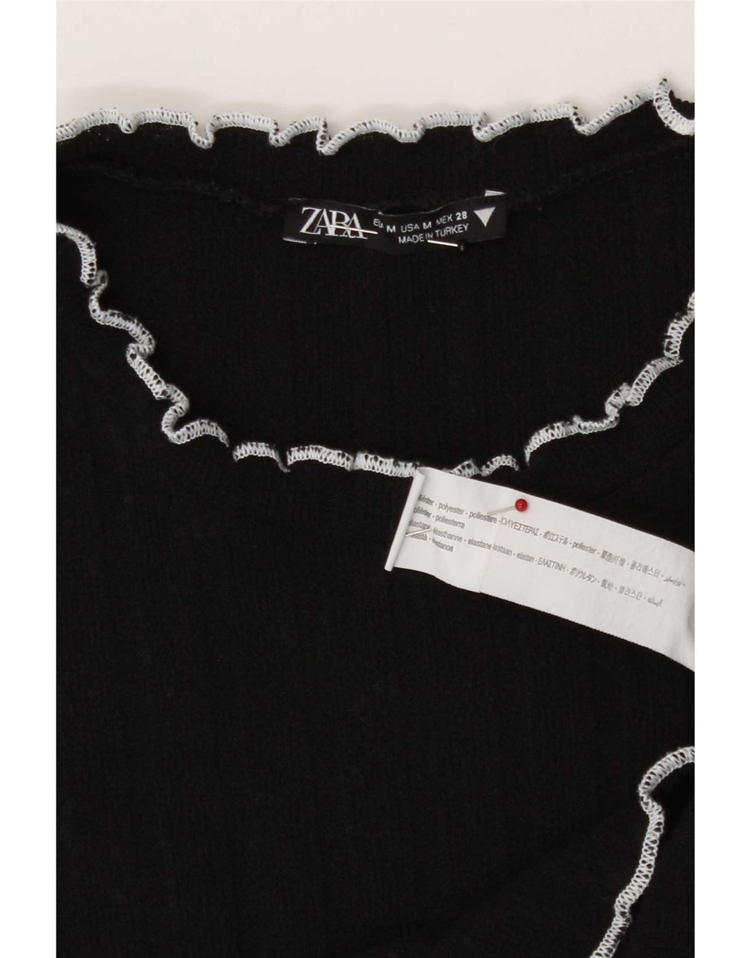 Zara Mujer Crop Camiseta Top UK 40 Mediano Negro Poliéster