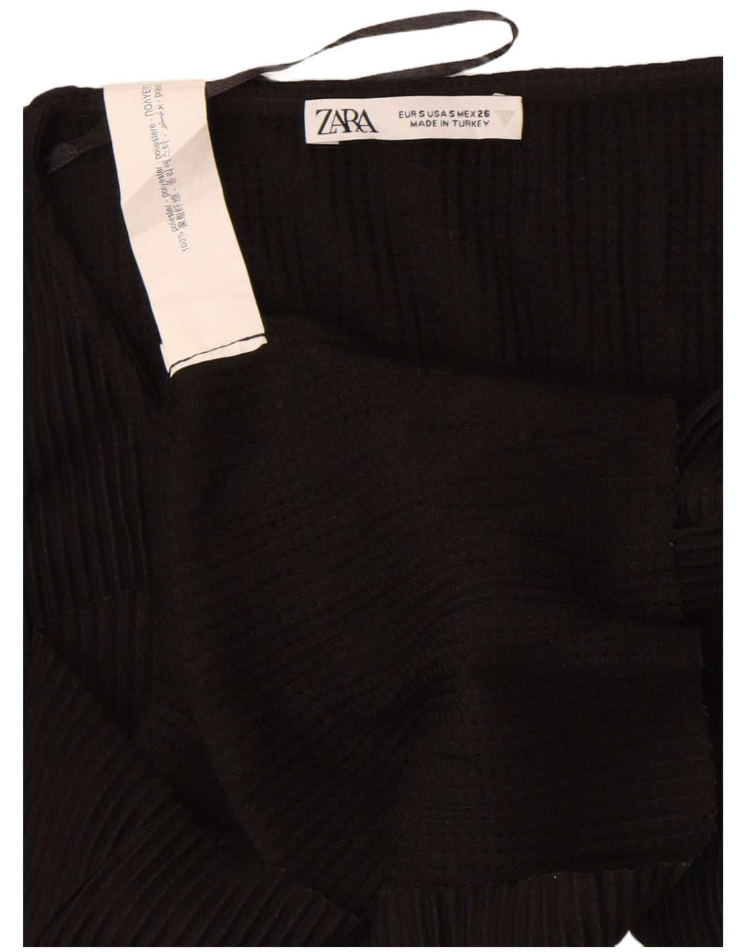 Zara Mujer Crop Blusa Top UK 8 Small Poliéster Negro