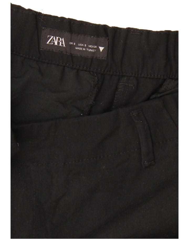 ZARA Mujer Pantalón Chino De Pierna Ancha Pequeño W26 L26 Negro