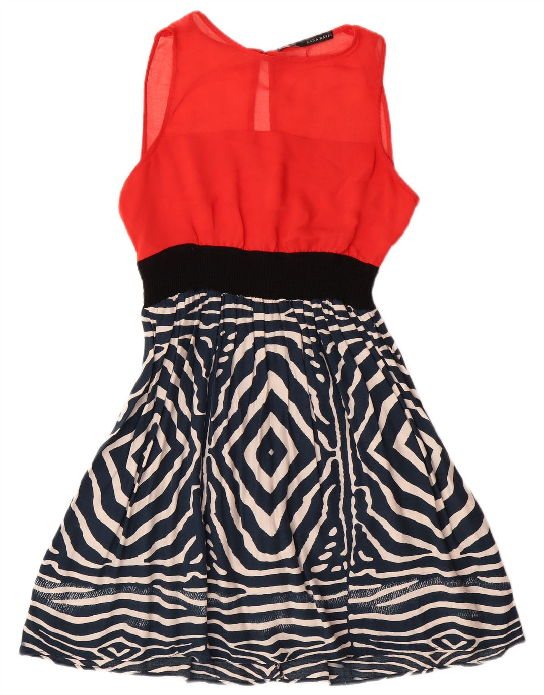 Zara Vestido Básico Sin Mangas Acampanado para Mujer UK 40 Medio Rojo Geométrico Moderno