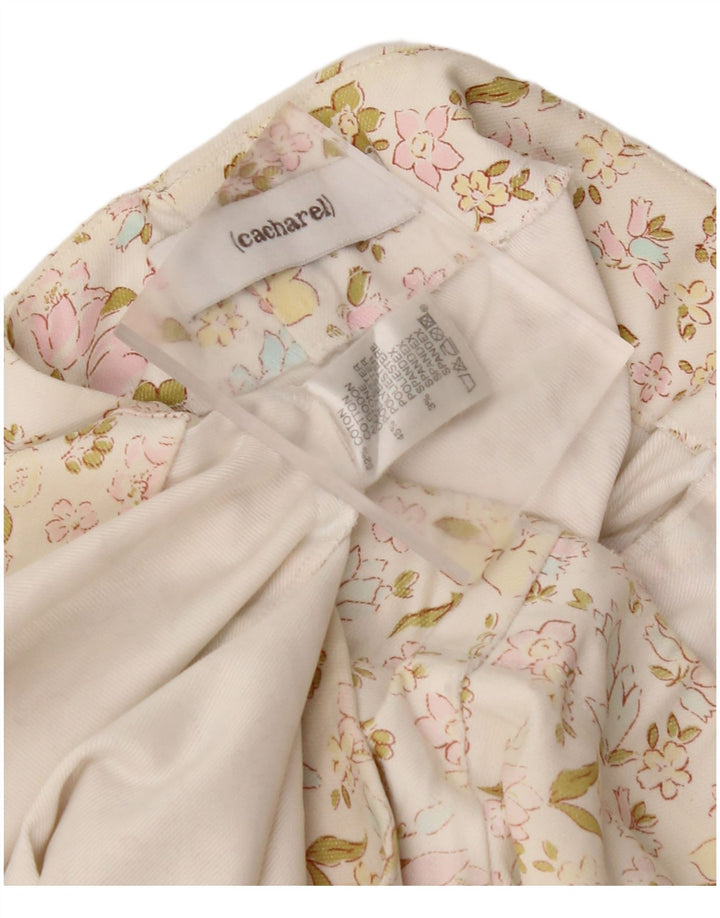 CACHAREL Minifalda para mujer W30 Mediana de algodón floral blanco roto