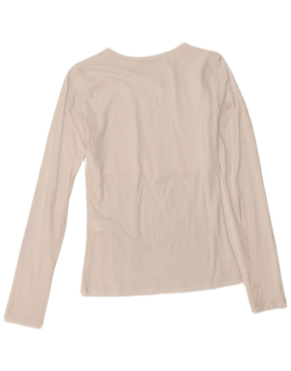 Zara Mujer Top Manga Larga UK 8 Small Algodón Blanco