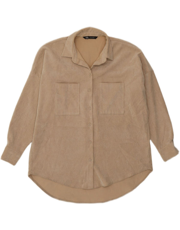 Zara Mujer Camisa De Pana Extragrande UK 6 XS Poliéster Beige