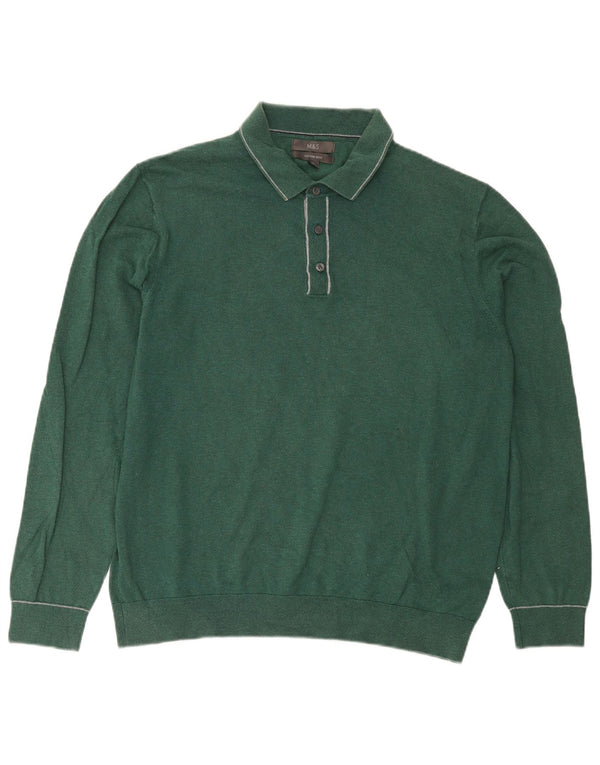 Marks & Spencer - Jersey de cuello polo para hombre, talla grande, algodón verde