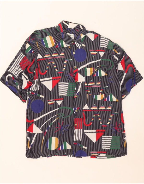 Camisa vintage de manga corta para hombre talla 43 grande multicolor geométrica