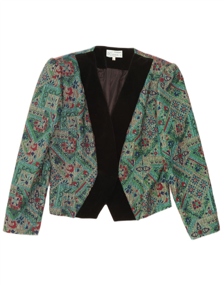 Vintage mujer crop blazer chaqueta IT 46 acetato geométrico verde grande