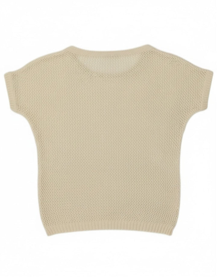 Vintage mujer manga corta cuello redondo jersey suéter Reino Unido 12 medio blanco apagado