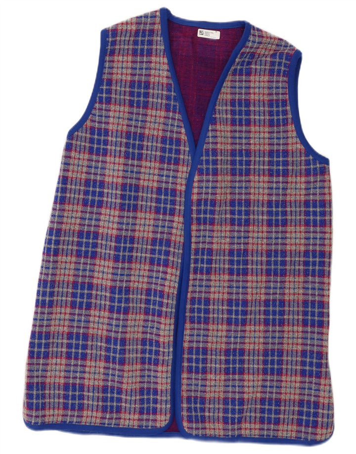 Vintage mujer sin mangas Cardigan suéter Reino Unido 14 cheque azul medio