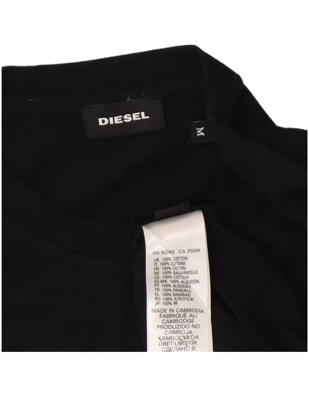 Diesel Hombre Camiseta Gráfica Top Medio Algodón Negro