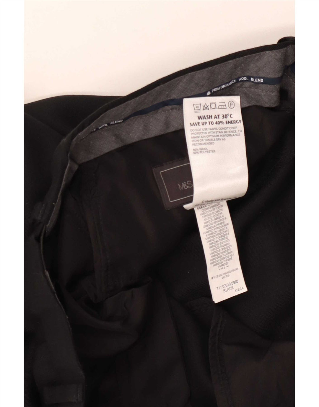 Marks & Spencer Pantalones de traje rectos de corte regular para hombre W34 L31 Lana negra