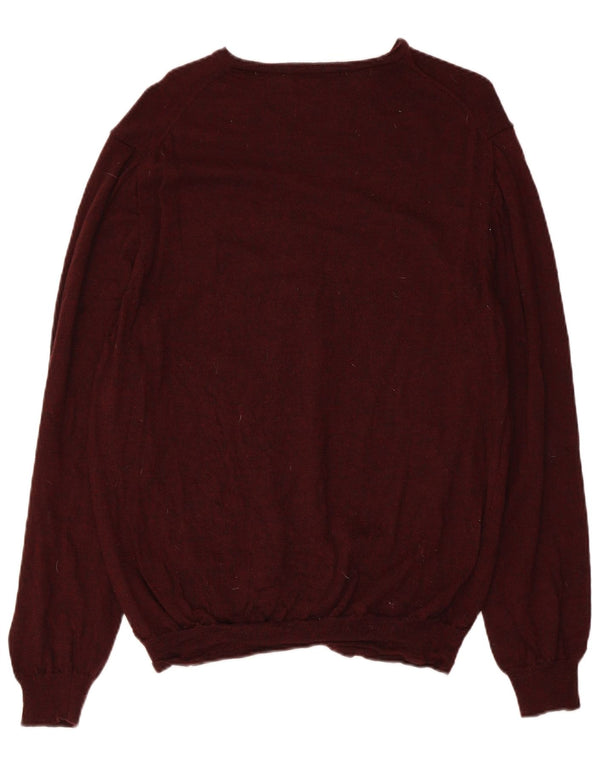 Marks & Spencer Jersey Slim Fit con Cuello en V para Hombre XL Lana Merino Granate