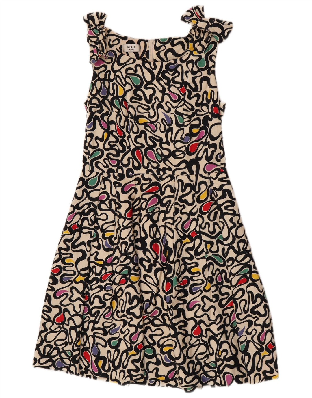 Weill Vestido acampanado sin mangas con estampado abstracto para mujer UK 10 Small Off White