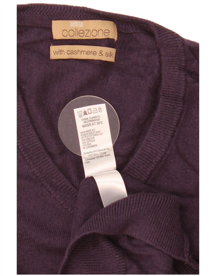 Marks & Spencer Jersey con cuello en V para hombre, talla grande, viscosa morada