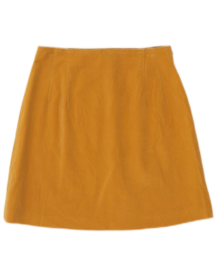 Vintage mujer Velour Mini falda W26 pequeño amarillo