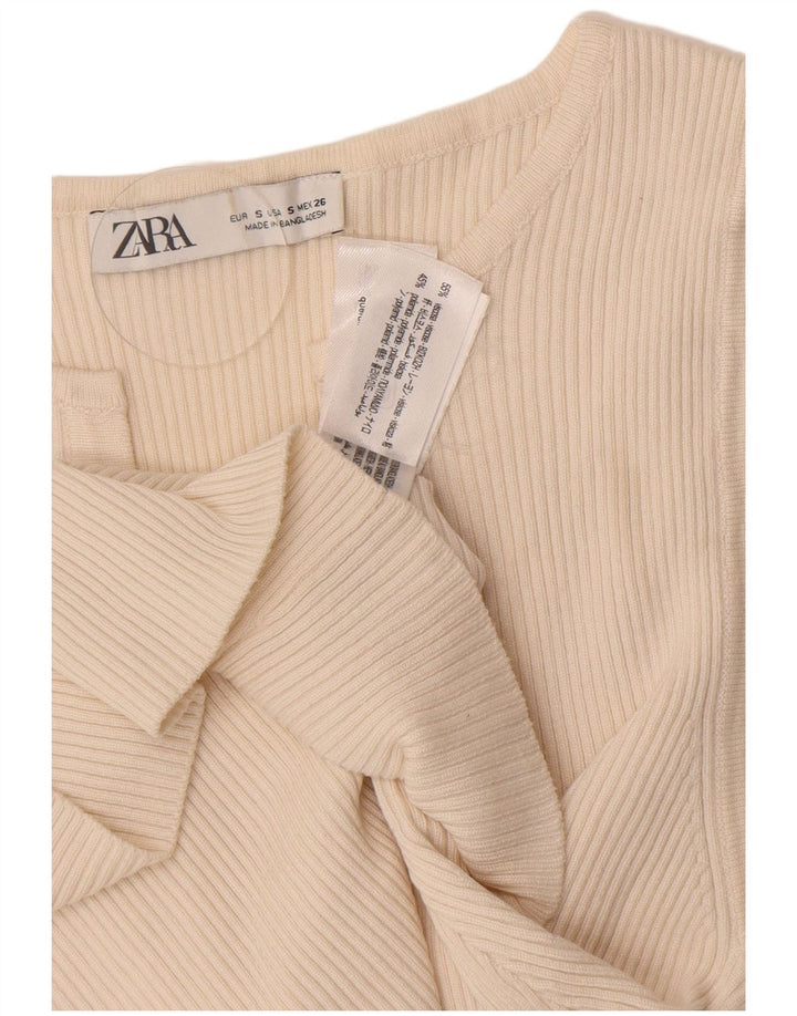 Zara Mujer Cárdigan Top UK 8 Small Off White Viscosa