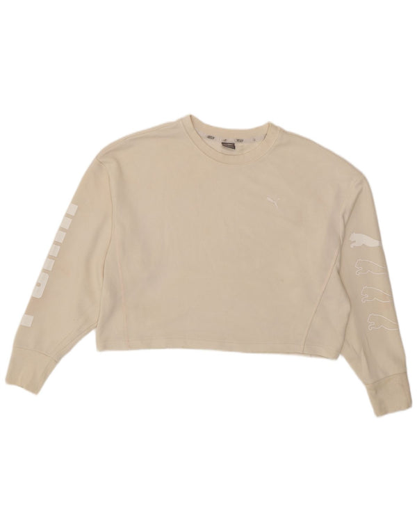 Puma Mujer Oversize Crop Graphic Sudadera Jumper UK 16 Large Beige