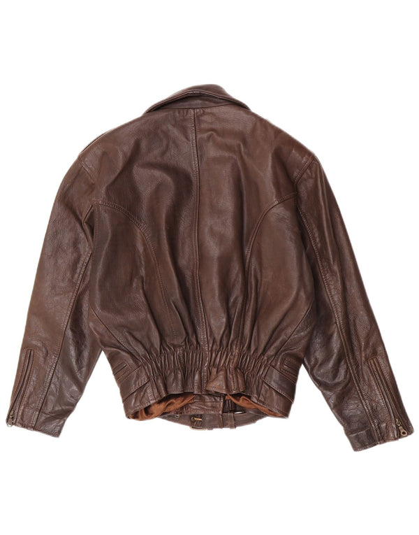 Vintage mujer chaqueta biker de cuero de gran tamaño Reino Unido 6 XS cuero marrón