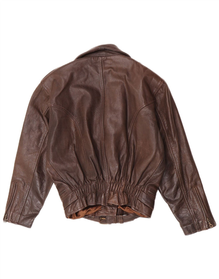 Vintage mujer chaqueta biker de cuero de gran tamaño Reino Unido 6 XS cuero marrón