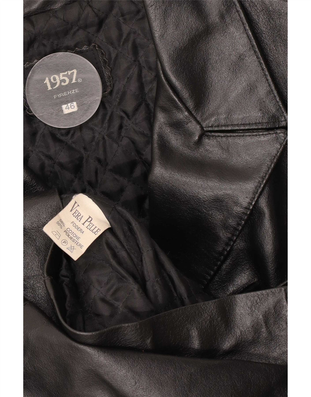Abrigo de cuero vintage para mujer IT 46 Grande Negro