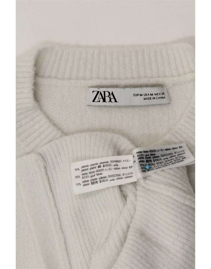 Zara Mujer Cárdigan Suéter UK 12 Medio Blanco Poliamida