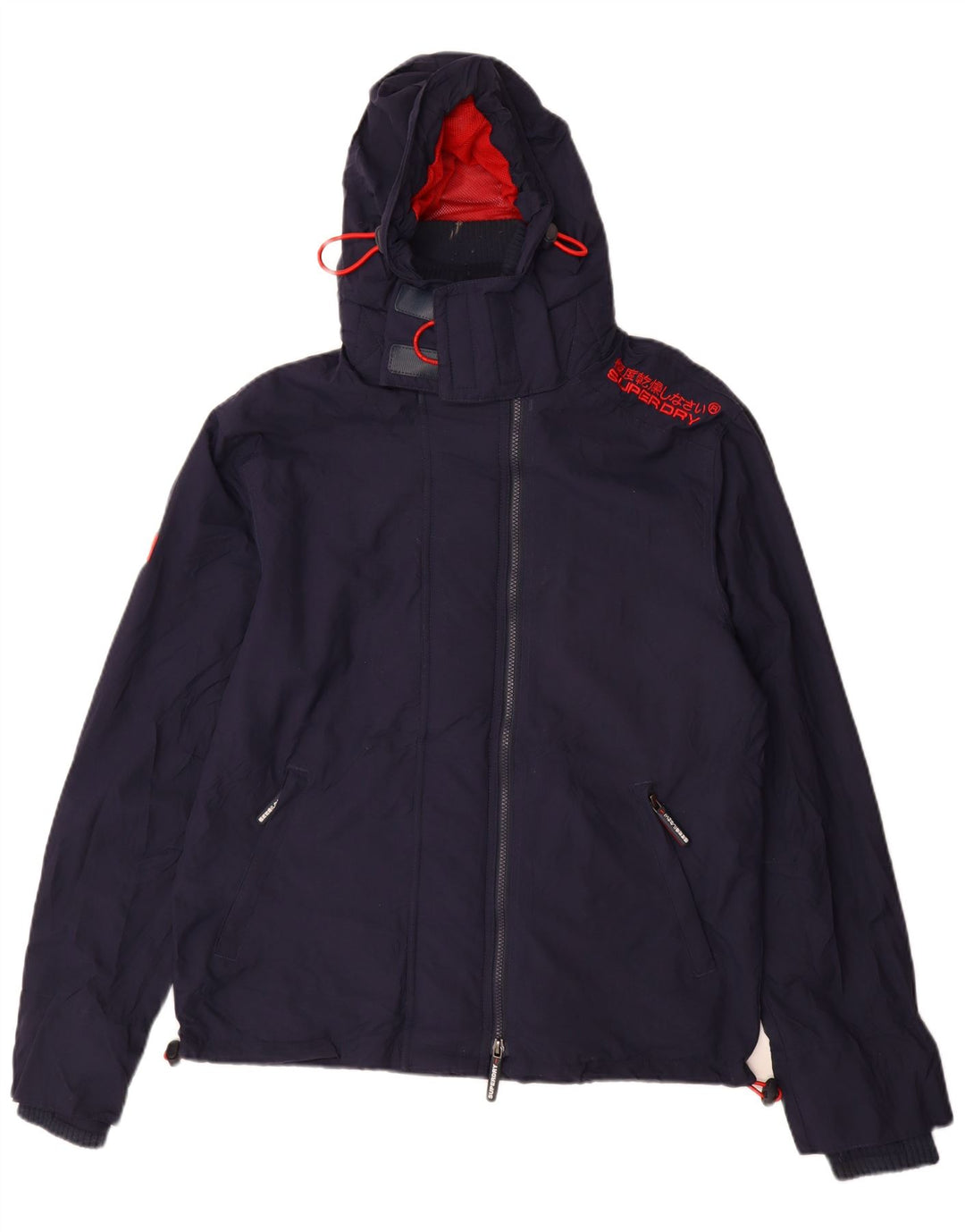 SUPERDRY Chaqueta cortavientos con capucha para hombre, talla 40, color azul marino