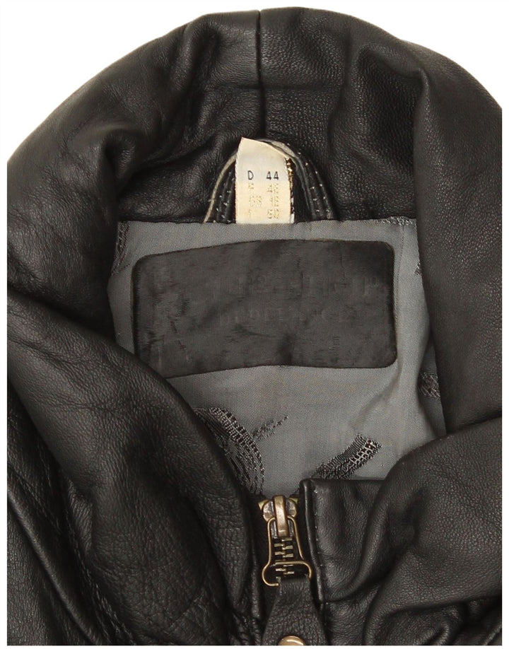 Vintage mujer chaqueta de cuero de gran tamaño Reino Unido 18 XL cuero negro