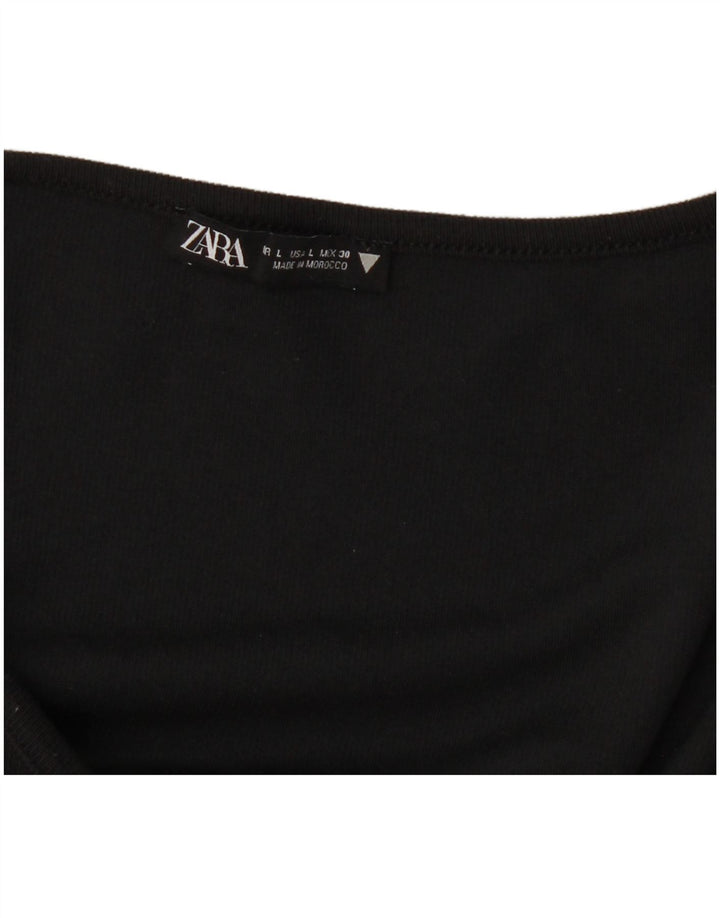 Zara Mujer Top Manga Larga UK 44 Grande Negro