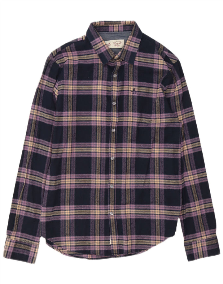 Camisa de franela Penguin para hombre Algodón a cuadros azul marino mediano