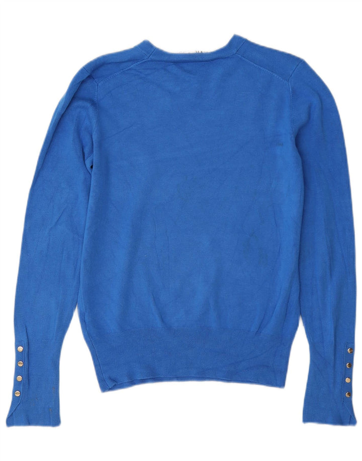 Zara - Jersey de cuello redondo para mujer, talla 40, viscosa azul medio