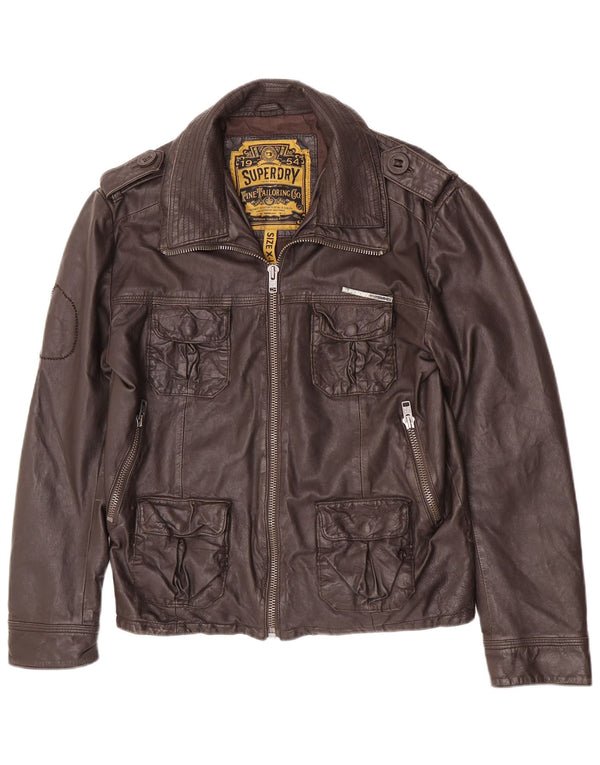 Superdry Chaqueta de cuero militar para hombre ES 42 XL Marrón