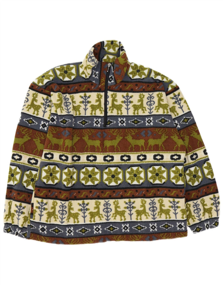 Vintage hombres zip cuello polar jumper medio multicolor Fair Isle
