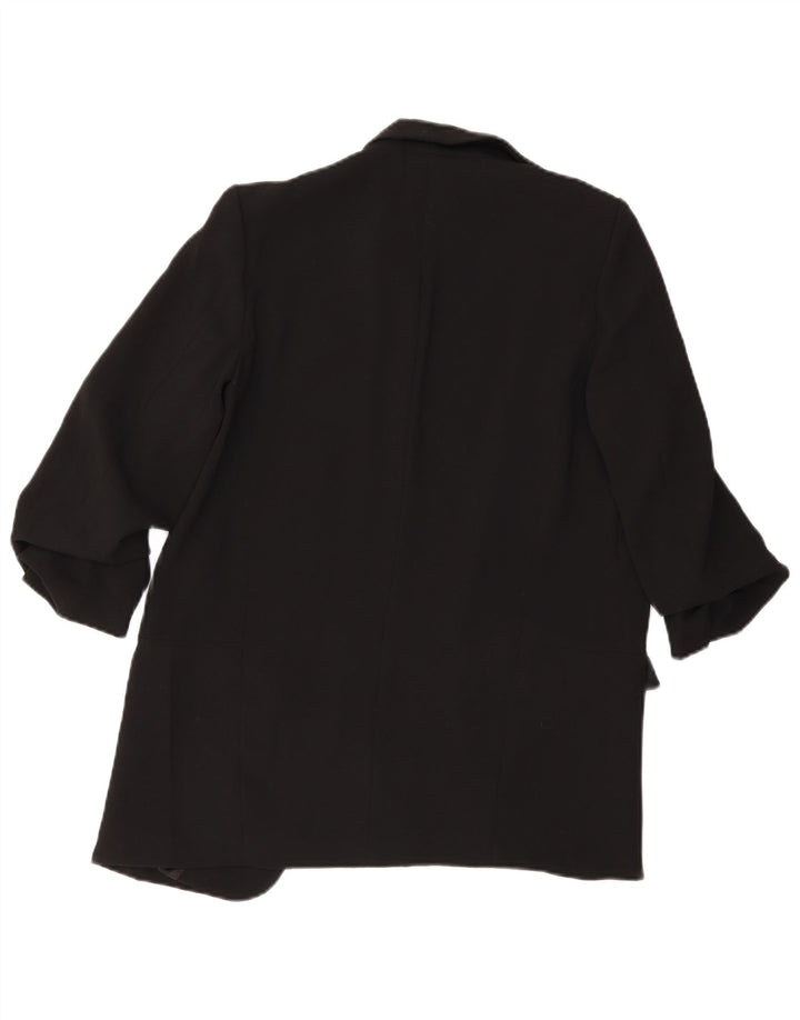 Zara Mujer Chaqueta Americana Abierta Manga 3/4 UK 10 Small Poliéster Negro