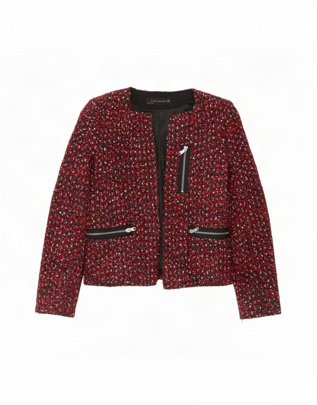 Zara Chaqueta Americana Abierta para Mujer Reino Unido 12 Mediano Rojo Moteado
