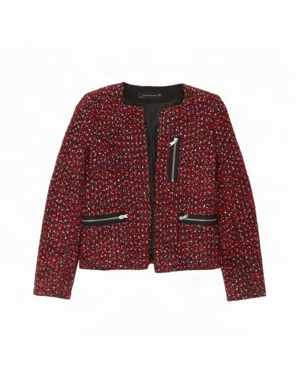 Zara Chaqueta Americana Abierta para Mujer Reino Unido 12 Mediano Rojo Moteado