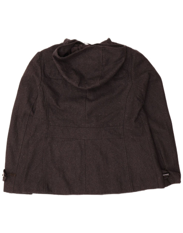 VINTAGE Chaqueta Duffle con capucha para mujer Reino Unido 16 Lana gris grande