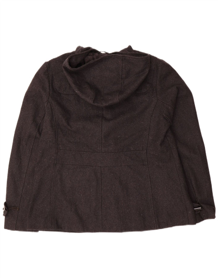 VINTAGE Chaqueta Duffle con capucha para mujer Reino Unido 16 Lana gris grande