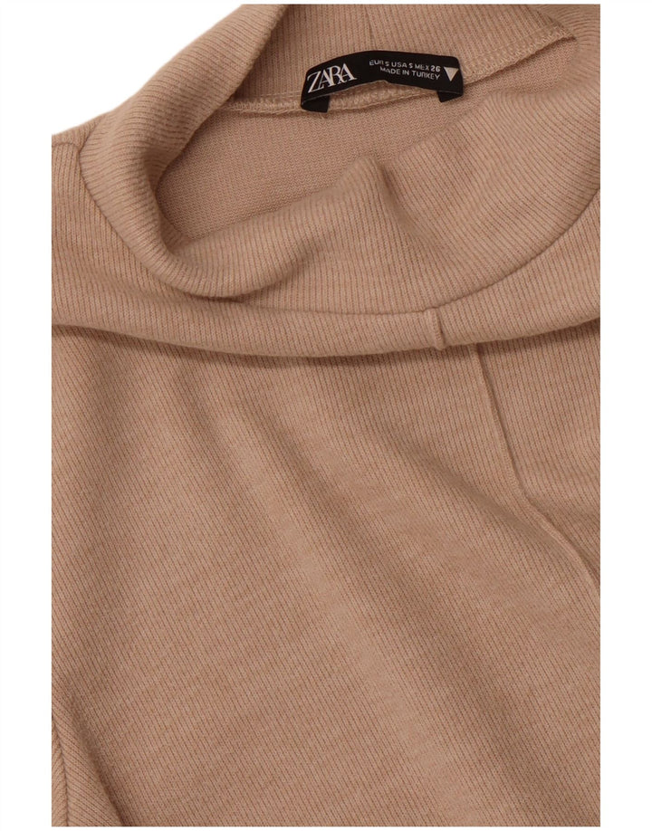 ZARA Vestido tipo jersey de manga corta para mujer UK 40 Small Beige
