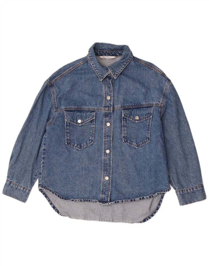 Zara Mujer Camisa Vaquera Extragrande Asimétrica ES 40 XL Azul