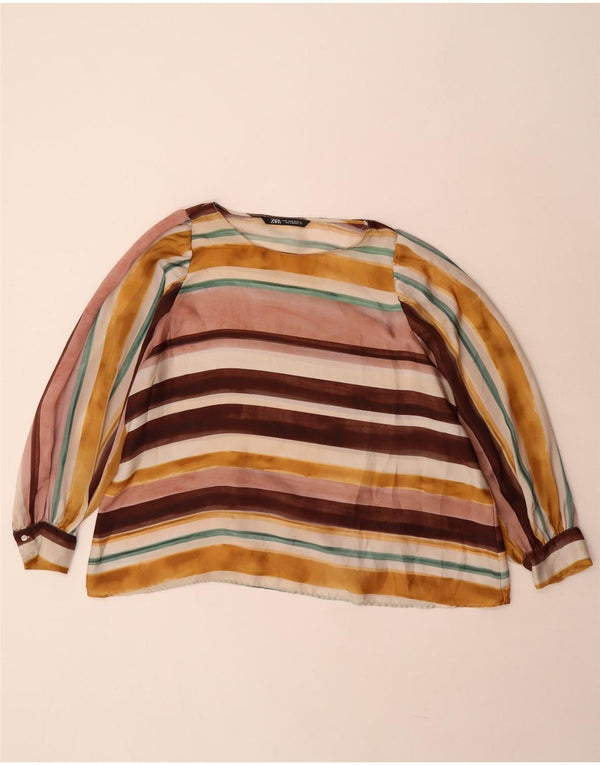 Zara Mujer Blusa Manga Larga Top UK 40 XL Rayas Multicolor