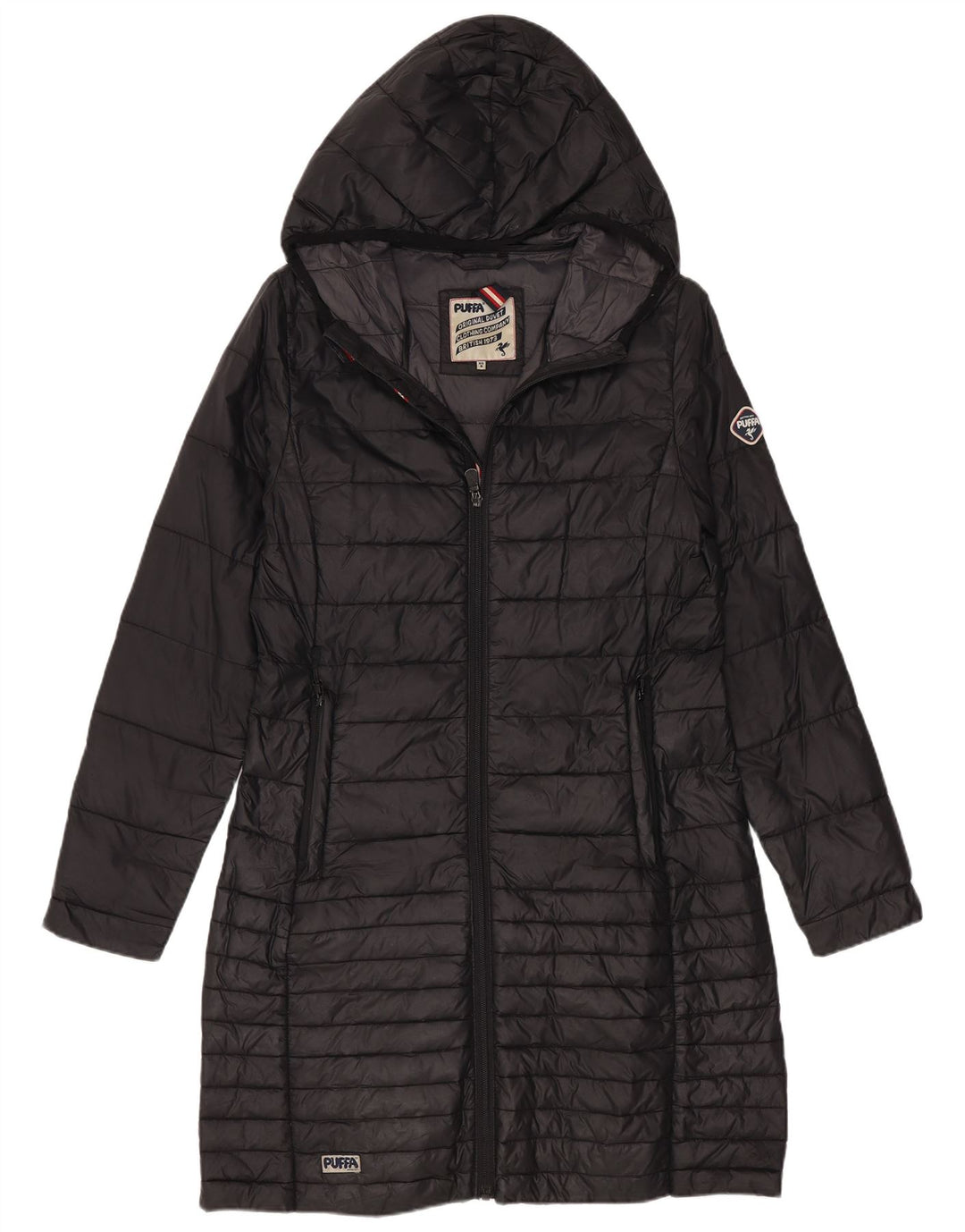 Puffa Abrigo acolchado con capucha para mujer UK 8 Small Nylon negro