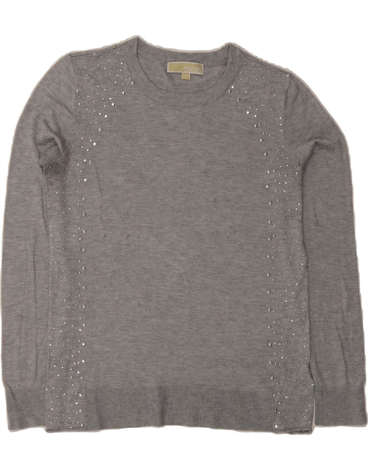 MICHAEL KORS Womens Crew Neck Jumper Sweater UK 14 Medium Grey Viscose Vintage Michael Kors and Second-Hand Michael Kors from Messina Hembry 