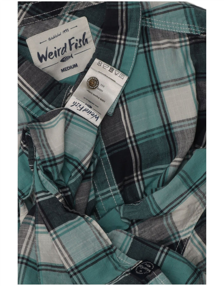 Weird Fish Camisa de manga corta para hombre de algodón a cuadros azul medio
