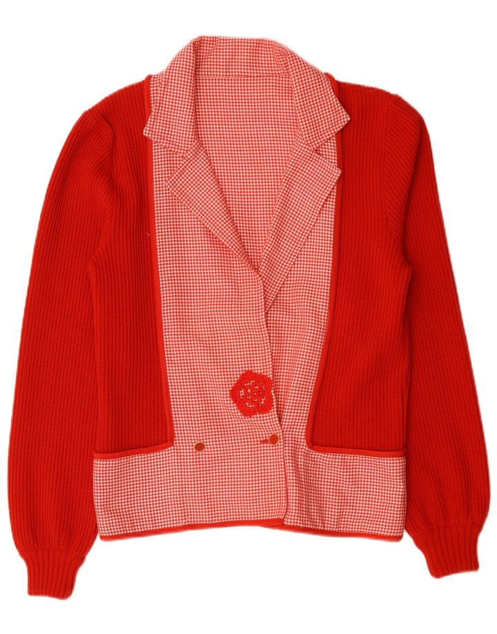 Vintage mujer chaqueta blazer de doble pecho Reino Unido 14 pata de gallo roja mediana