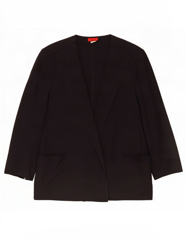 Vintage mujer suelta ajuste abierto blazer chaqueta IT 46 lana azul marino grande